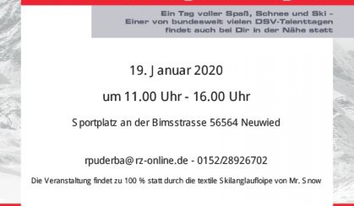 DSV Talenttage 19.01.2020 SRC Heimbach-Weis 2000 e.V. – Skitty nordic Skilanglauf Parcours 1. Wertungslauf Westerwaldtrophy dank Weltneuheit Mr. Snow